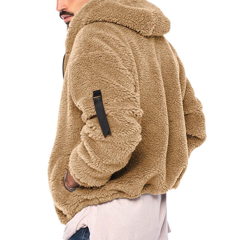 Einfarbige, warme, lockere Doppelfleece-Kapuzenjacke für Herren 18771046X