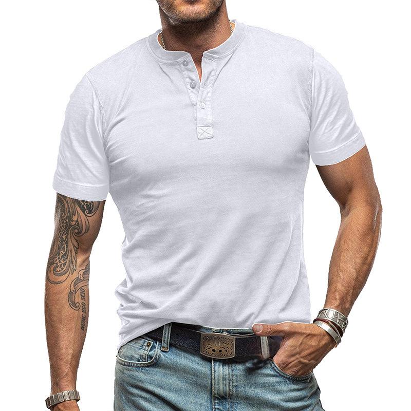 Camiseta vintage de manga corta y cuello henley de color sólido para hombre 99269418Y