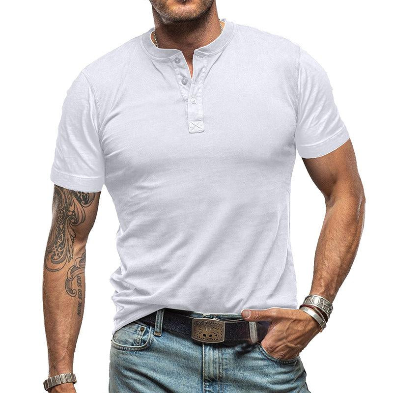 Men's Vintage Solid Color Short Sleeve Henley Neck T-Shirt 99269418Y