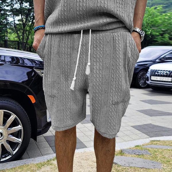 Men's Casual Jacquard Multi-Pocket Straight Elastic Waist Sports Shorts 68266694M