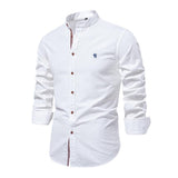 Men's Casual Cotton Linen Blended Stand Collar Slim Long Sleeve Shirt 21204965M