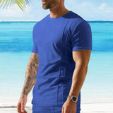 Men's Solid Waffle Round Neck Short Sleeve T-shirt 30147102Z