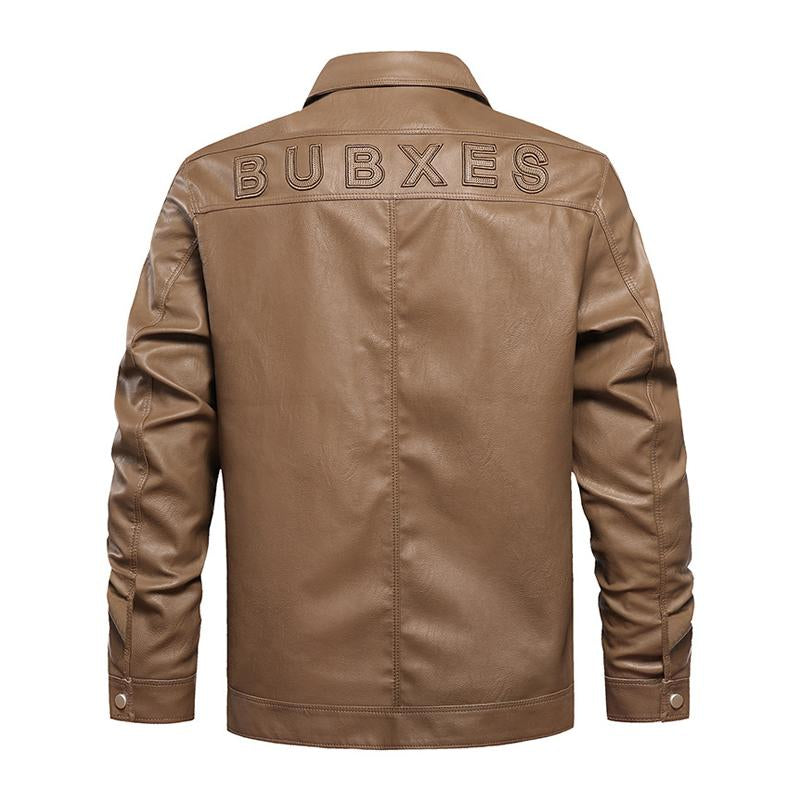 Men's Casual Back Letter Embroidery Lapel Leather Jacket 76017692Y