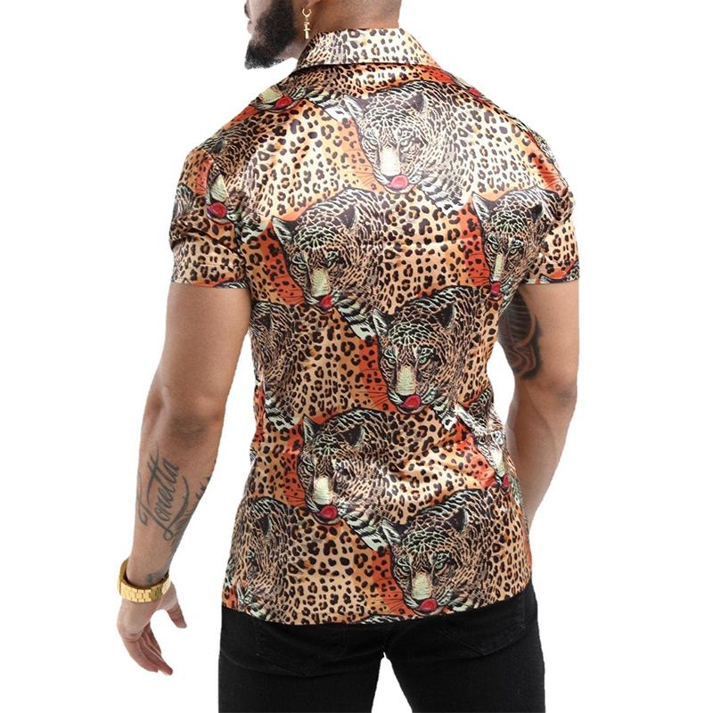 Men's Vintage Leopard Print Sexy Short Sleeve Shirt 60101905TO