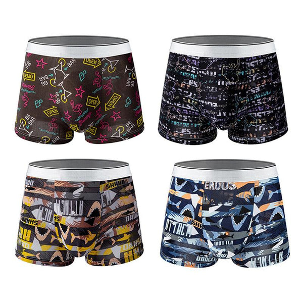Men's Casual Ice Silk Seamless Breathable One-Piece Boxer Briefs 4 Packs 21946520M