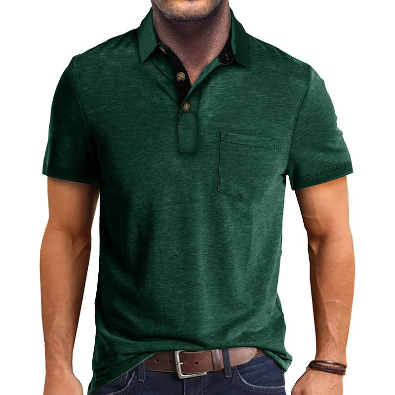 Men's Casual Lapel Patch Pocket Short Sleeve Polo Shirt 55322301M
