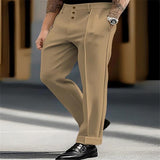 Men's Solid Color Stylish Button Straight Suit Pants 84104459X