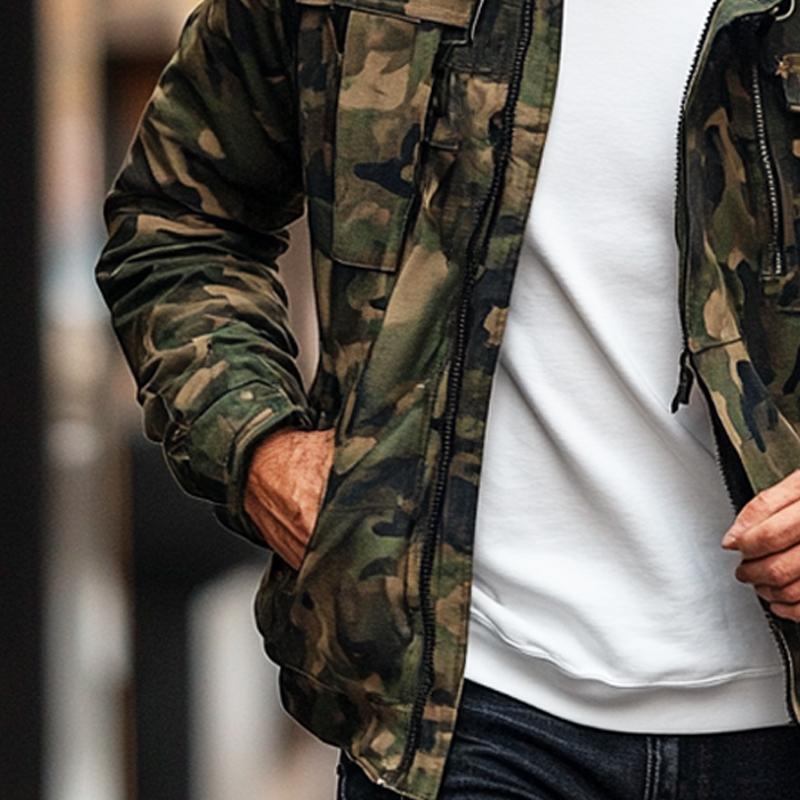 Men's Vintage Outdoor Camouflage Hooded Jacket 37552046X