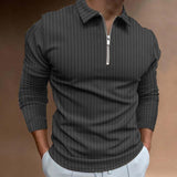 Men's Casual Striped Lapel Long Sleeve Zipper Polo Shirt 19330625M
