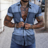 Men's Casual Geometric Patchwork Lapel Short-sleeved Shirt 28157151TO