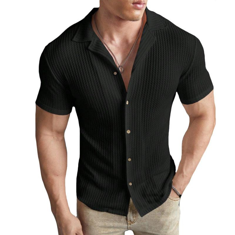 Men's Slim Fit Sexy Lapel Short Sleeve Shirt 64120754TO