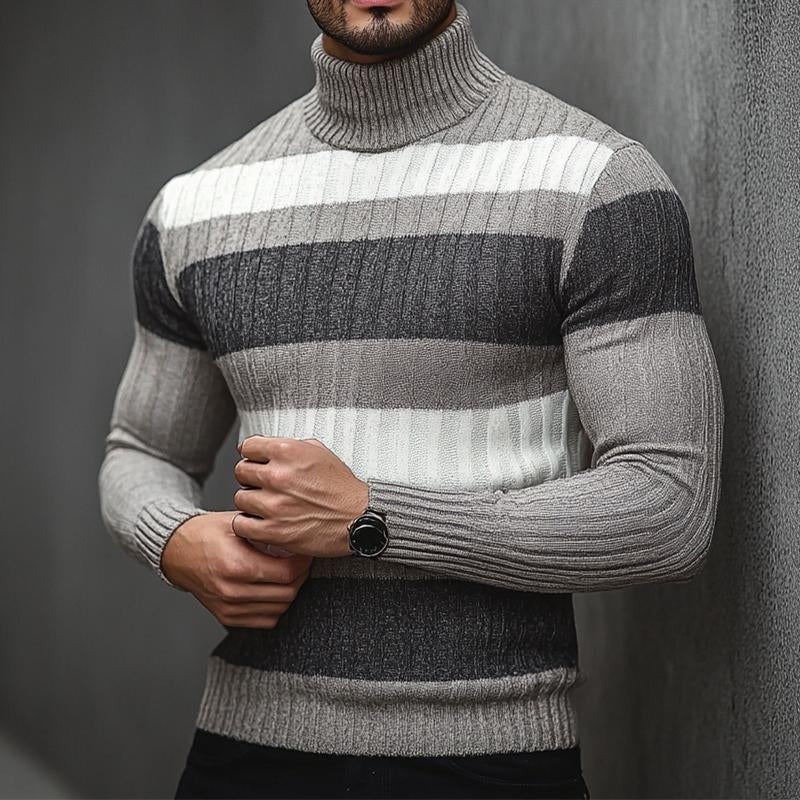 Men's Retro Casual Colorblock Half Turtleneck Sweater 49669669TO