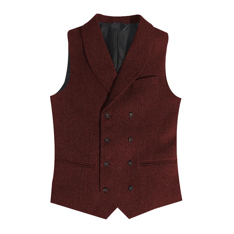 Men's Vintage Lapel Double Breasted Herringbone Slim Fit Suit Vest 66477441M