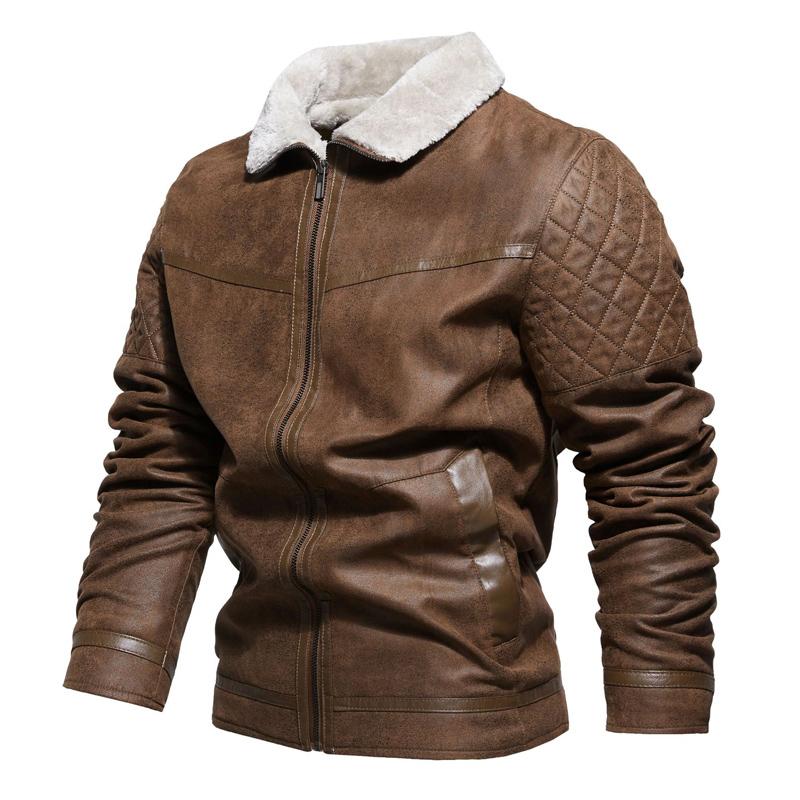 Men's Fleece Warm Slim Fit Leather Jacket 16750145U