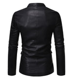 Men's Solid Lapel Single Button Leather Blazer 27895816Y