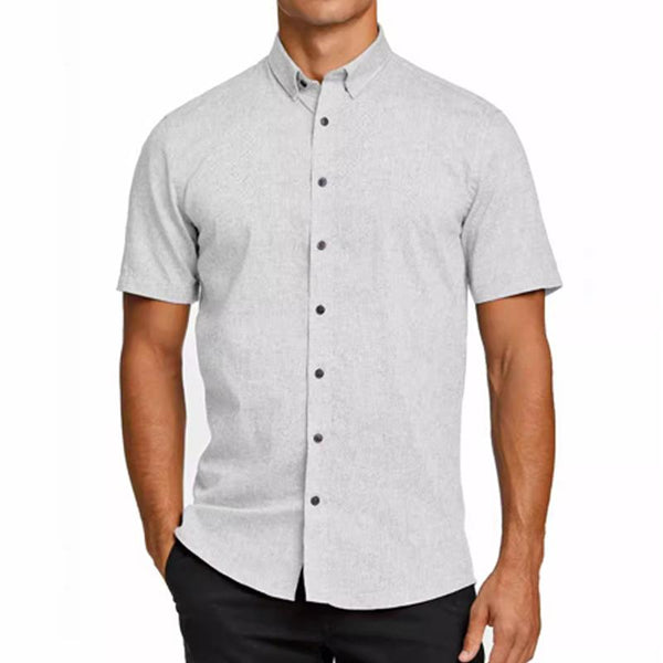 Men's Cotton and Linen Solid Color Hawaiian Short Sleeve Shirt 72147913X