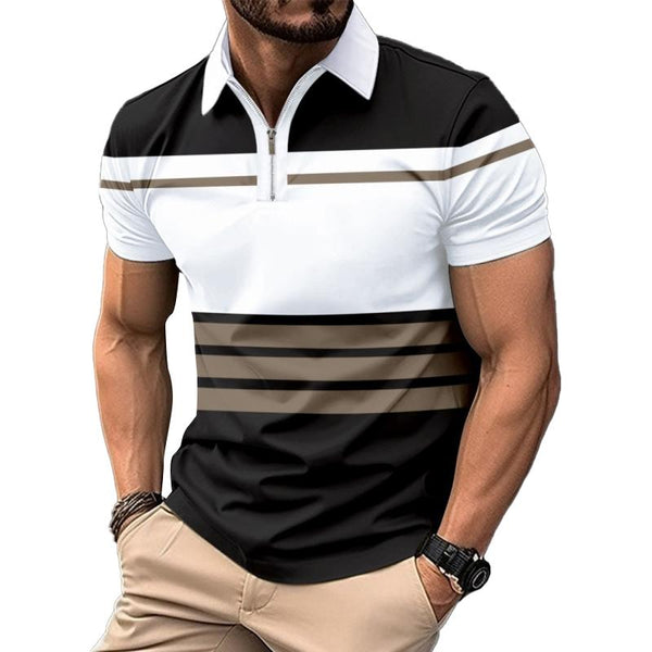 Men's Casual Striped Printed Short-Sleeved Polo Shirt 07251209Y