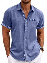 Men's Plaid Lapel Short Sleeve Shirt 11387978Y
