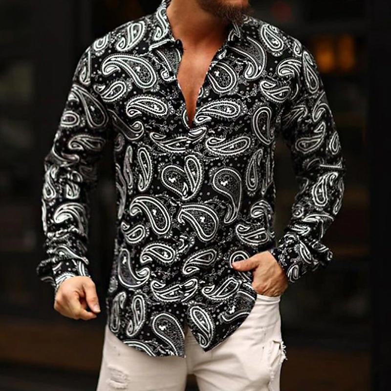 Men's Casual Printed Lapel Long Sleeve Shirt 01469611Y