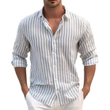 Men's Casual Striped Print Long Sleeve Shirt 74222915X