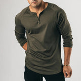 Men's Vintage Solid Henley Collar Raglan Long Sleeve T-Shirt 43373891Y