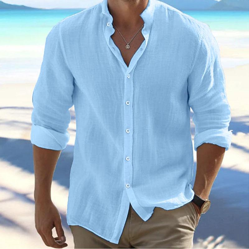 Men's Casual Solid Color Stand Collar Long Sleeve Shirt 73381657Y