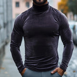 Men's Retro Casual Velvet Half Turtleneck Long Sleeve T-Shirt 64437958TO