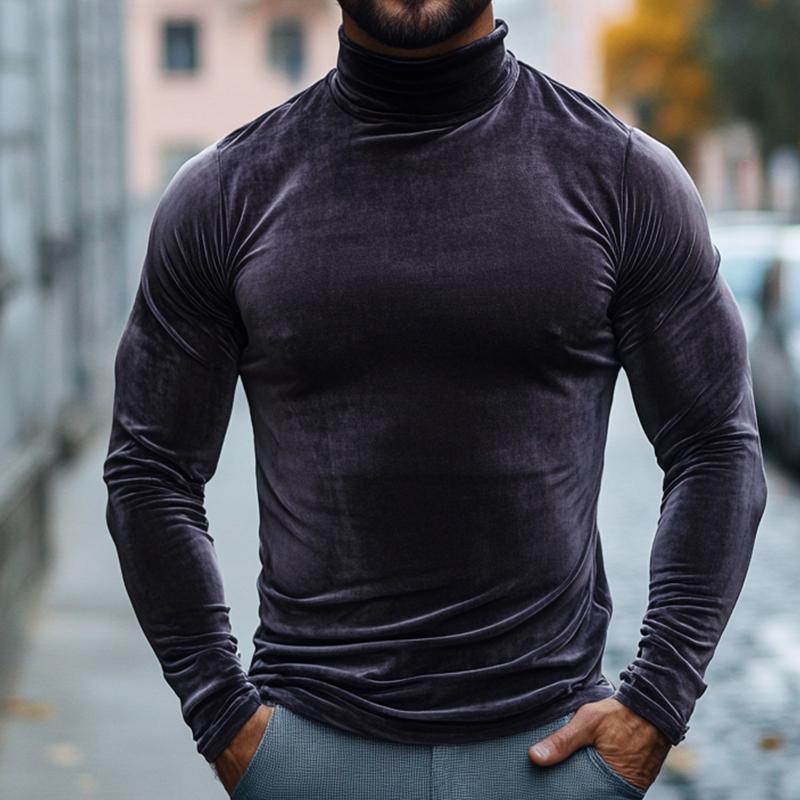 Men's Retro Casual Velvet Half Turtleneck Long Sleeve T-Shirt 64437958TO