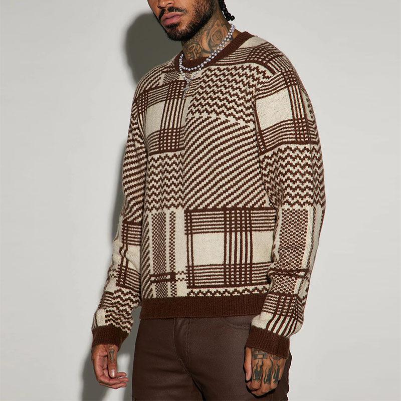 Men's Color Block Geometric Round Neck Loose Sweater 54240113Z