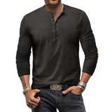 Men's Vintage Distressed Long Sleeve Henley T-Shirt 49710487M