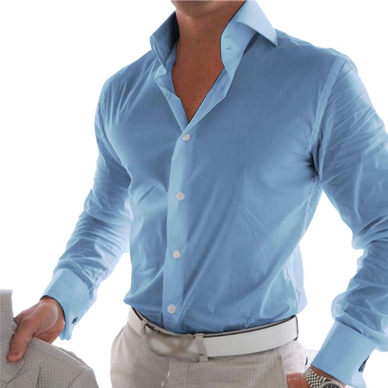 Men's Casual Solid Color Lapel Long Sleeve Shirt 55418336Y