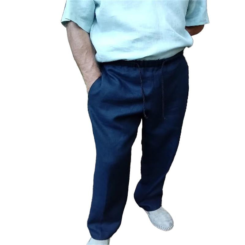 Men's Casual Solid Color Cotton Linen Loose Breathable Trousers 11365913M