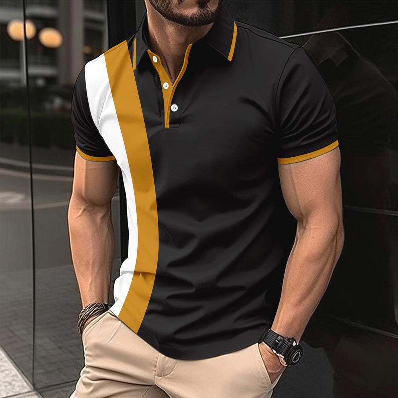 Men's Casual Color Block Printed Short Sleeve Polo Shirt 36997792Y