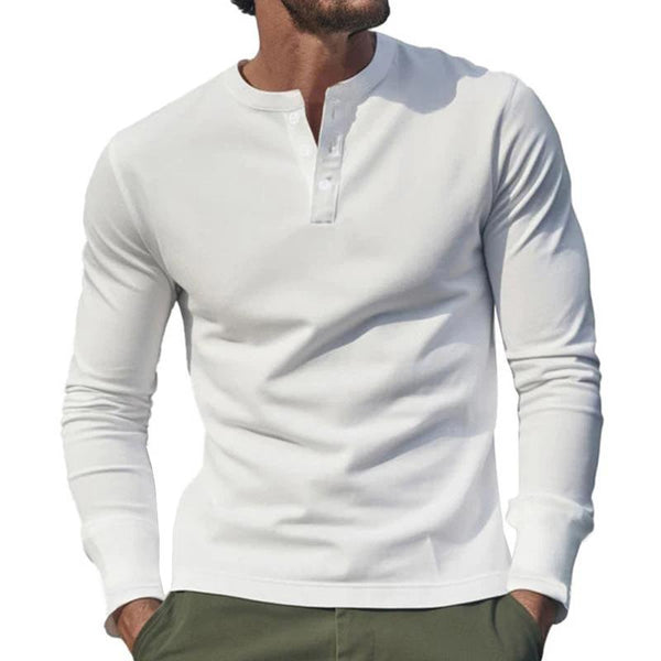 Men's Casual Henley Neck Cotton Blend Long Sleeve T-Shirt 60936919M