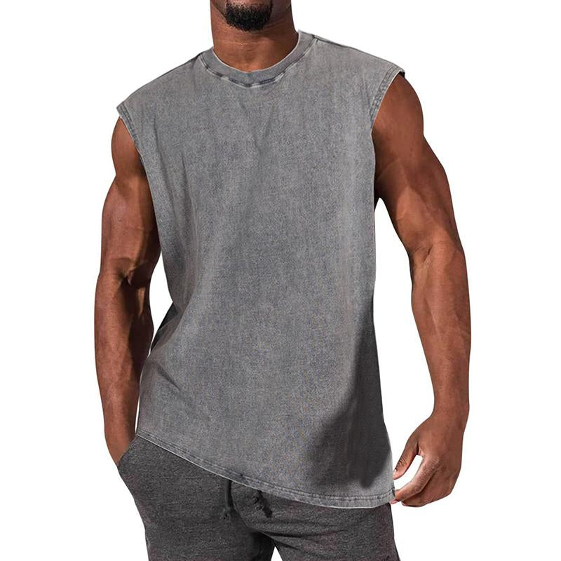 Men's Vintage Distressed Round Neck Sports Tank Top 43834700M