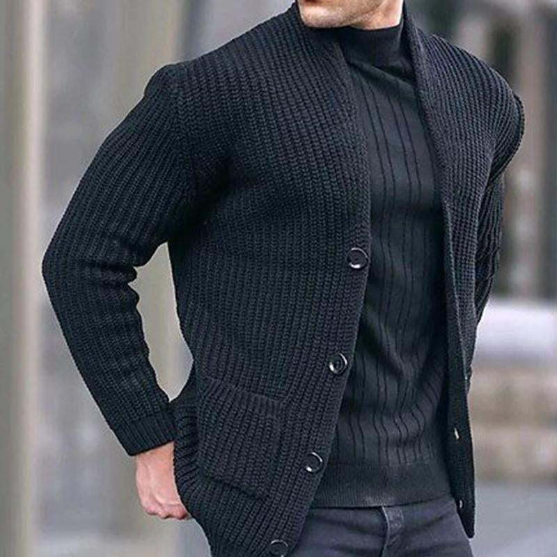 Men's Black Knitted Cardigan 50253350U