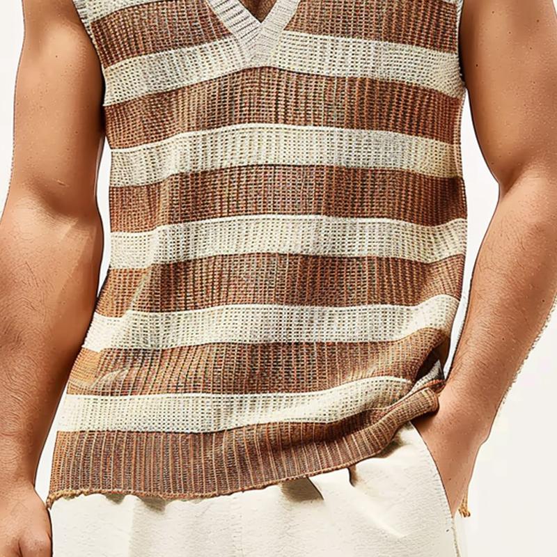 Men's Knitted Striped V-Neck Tank Top 60863291X