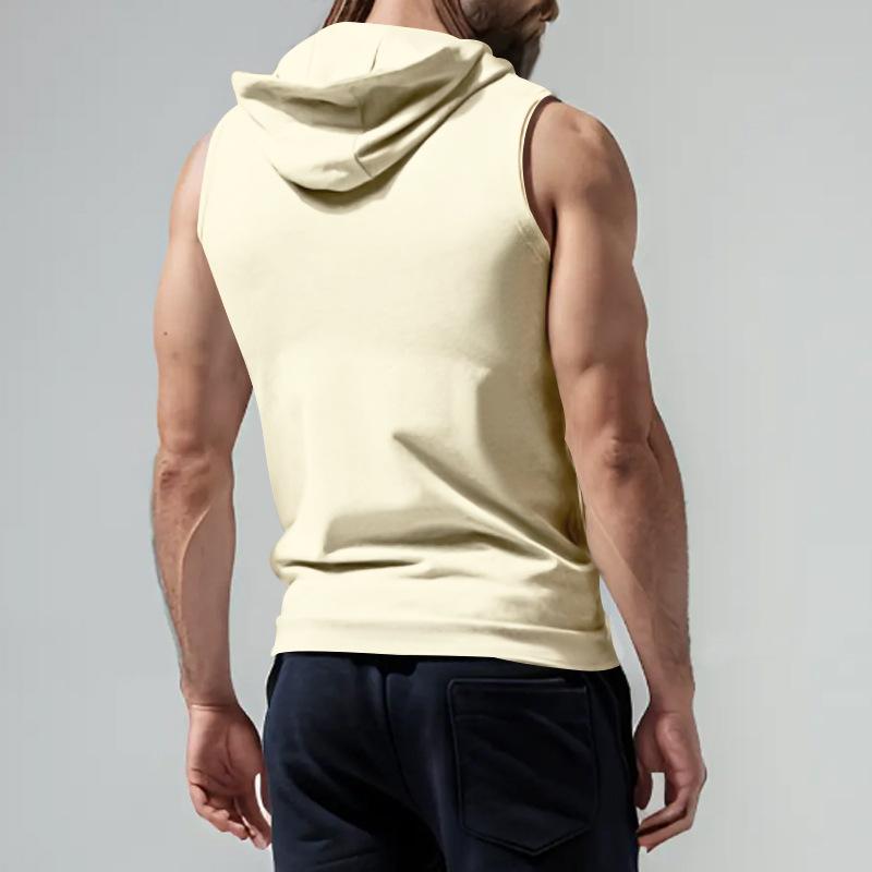Men's Solid Color Hooded Cardigan Zipper Sleeveless Tank Top 05843798Y