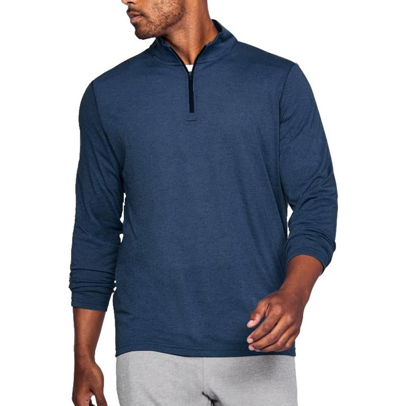 Men's Solid Color Zip Long Sleeve POLO Shirt 66443677X
