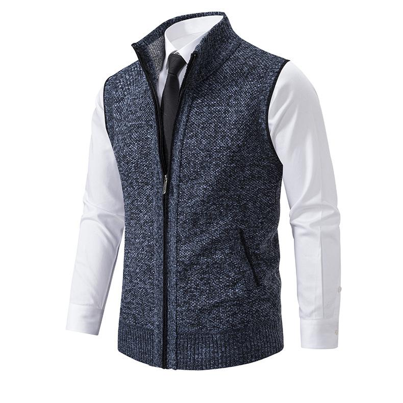 Men's Stand Collar Sleeveless Knitted Fleece Vest (without shirt)07402474X