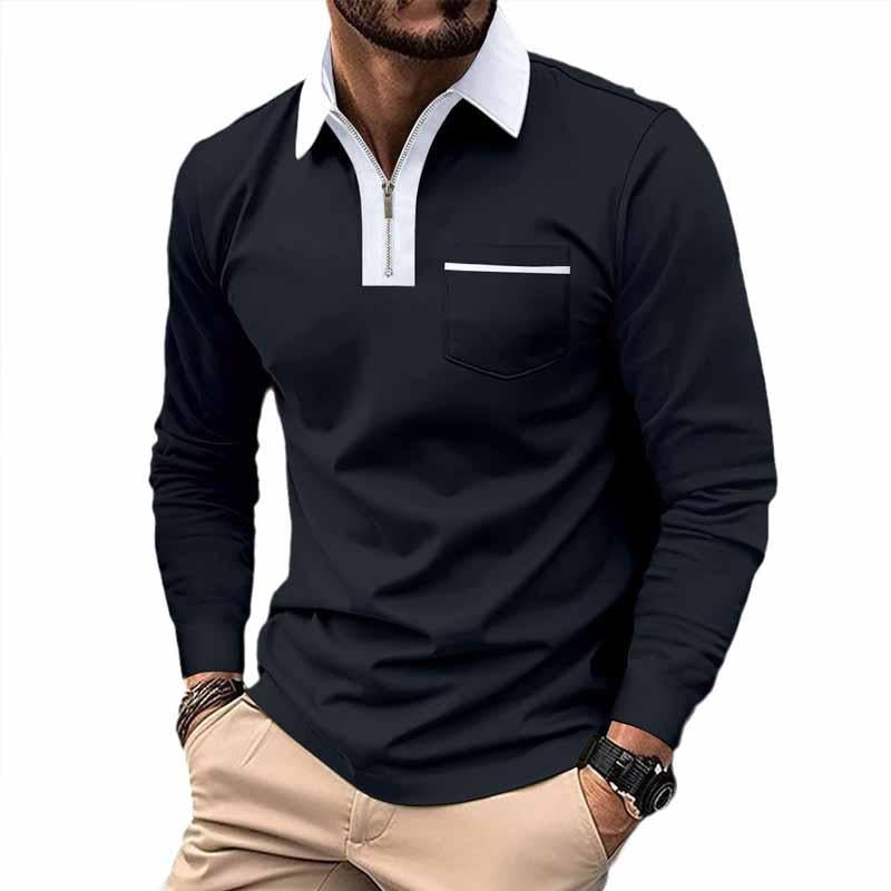 Men's Color Block Pocket Long Sleeve POLO Shirt 99308629X – Manlytshirt