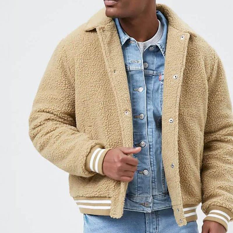 Men's Casual Lapel Lamb Wool Warm Thick Loose Jacket 57245193M