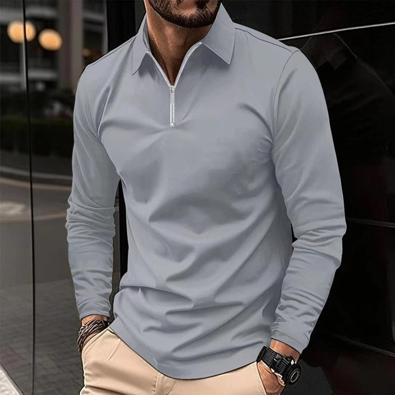 Men's Casual Solid Color Zipper Long Sleeve POLO Shirt  68016263Y