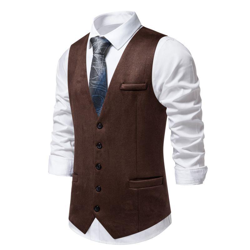 Men's Solid Color Suede Suit Retro Vest 91835009X