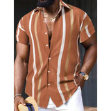 Men's Casual Striped Printed Lapel Short Sleeve Shirt 20632093Y