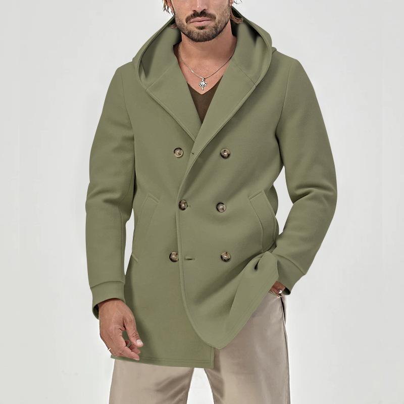 Men's Solid Hooded Double Breasted Casual Coat 62030960Z