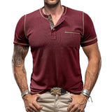 Men's Casual Waffle Henley Neck Short Sleeve T-Shirt 42563027Y
