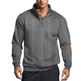 Men's Casual Jacquard Button Stand Collar Patchwork Long Sleeve Sweatshirt 73358660M