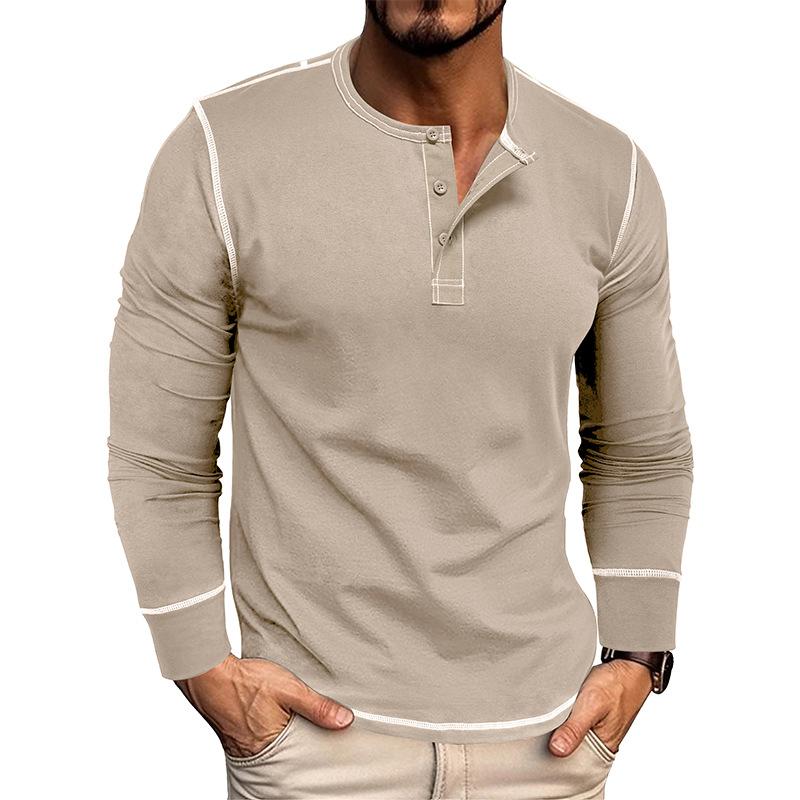 Men's Casual Colorblock Henley Collar Slim Fit Long Sleeve T-Shirt 95705154M