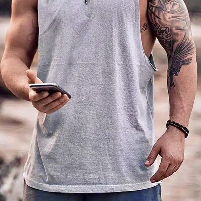 Men's Solid Cotton Blend Casual Sports Tank Top 16795895X